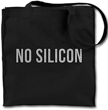 No Silicon Cool Funny Motivational Black Canvas Tote Bag, Cloth Shopping Shoulder Bag