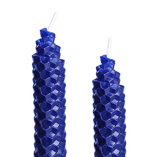 YIH 100% Pure Beeswax Handmade Taper Candles (Blue) - 10 Inch Smokeless Dripless Pair - Natural Subtle Honey Smell 。