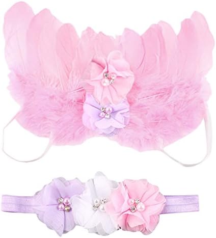 New Baby Gilrs/Boys Photo Photograph Props Outfits with Flower Headband Set Infant Fairy Feather Angel Wings Design Costume