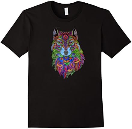 Mens Psychedelic Wolf Large Black