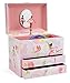 Jewelkeeper Ballerina and Roses Girl's Musical Jewelry Box, 2 Pullout Drawers, Swan Lake Tune