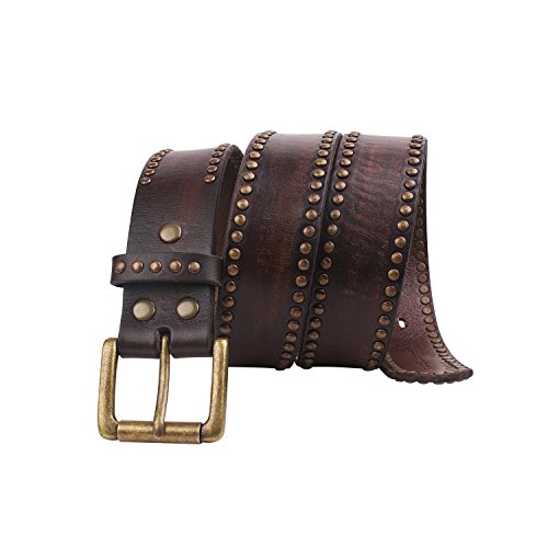 Buy FIORETTO Mens Black Leather Studded Belt, 1.5"/38mm Wide Casual