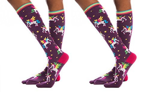 Unicorn Purple Rainbow V-Toe Flip Flop Socks Fun Stylish Girls (2 Pairs)