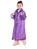 AIRCEE Age 6~12 Kids Hooded Jacket Rain Poncho Raincoat Cover Long Rainwear (Purple)