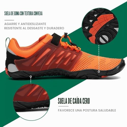 Sapatos Descalços Homens Mulheres Sapatos Minimalistas Sapatos Descalços Sapatos Minimalistas Sapatos de Trilho Para Corrida Descalça Sapatos com sola laranja Zero Drop, 44.º ano