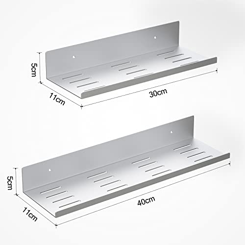 Bestdon No Drilling Self Adhesive Shower Shelf - Set of 2 Aluminum Bathroom Shelves Wall Shower Basket for Accessories, Silver