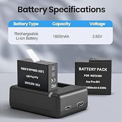 Topwowe 2 Packs Batteries 1800mAh for Insta 360 Ace
