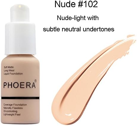 Doublelift New 30ml PHOERA Matte Oil Control Concealer Liquid Foundation Flawless Colour Changing Foundation Makeup Base Nude Face Liquid Cover Concealer Lasting Perfection (B)