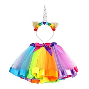 VAMEI Rainbow Ribbon Tutu Skirt para niñas pequeñas Fotos de Disfraces de Ballet con Unicorn Flower Diadema para Little Pony Dress Up Fun