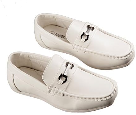 Boys Fashion Loafers Slip on Dress Shoes in White and Black, Sizes Toddlers 6 to Big Boys 8 (Big Boys 5, White)