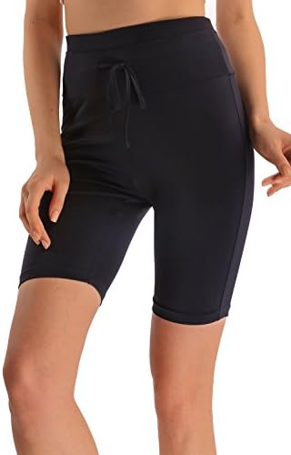 MYIFU Women's Solid Stretch High Waist Board Shorts Training Surf Swim Beach Short, Black, Large