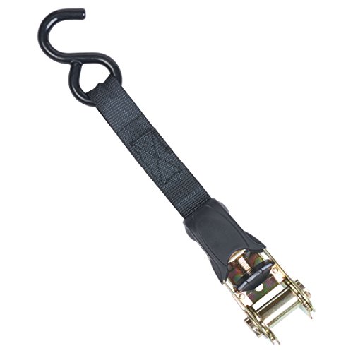 Mann Ratchet Tie Downs Straps 6-Pack with S-Hooks 1-Inch x 15-Feet 500 Lbs Load Cap - 1500 Lb Break Strength (Black)