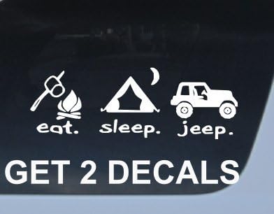 Get 2 Eat Sleep Jeep decals, WHITE 8 inches wide each, made in the USA