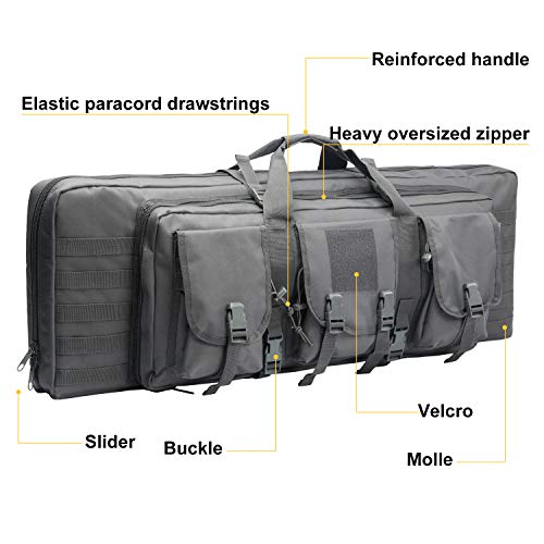 XWLSPORT AK47/AR16 Tactical Rifle Case Double Carbine Bag Outdoor Molle Deluxe Double Rifle Gun Bag Padded Long Gun Case & Rifle Storage Backpack(2 Sizes and 6 Colors to chooese from) (Grey, 42inch)