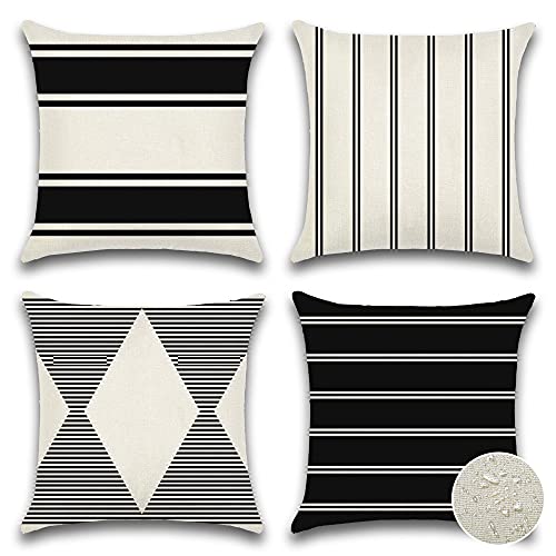 Photo 1 of OTOSTAR Pack of 4 Outdoor Throw Pillow Covers 18x18 Inch Waterproof Modern Geometry Decorative Square Garden Cushion Cases/Shell for Couch Patio Furniture Tent Balcony (Black)