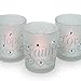 Decorative Glass Votive Holders - Faith Hope Love Frosted Glass Candle Holders - Silver Glitter Hearts & Crystals - Set of 3 Assorted - Three Flameless Flickering LED Candles Included