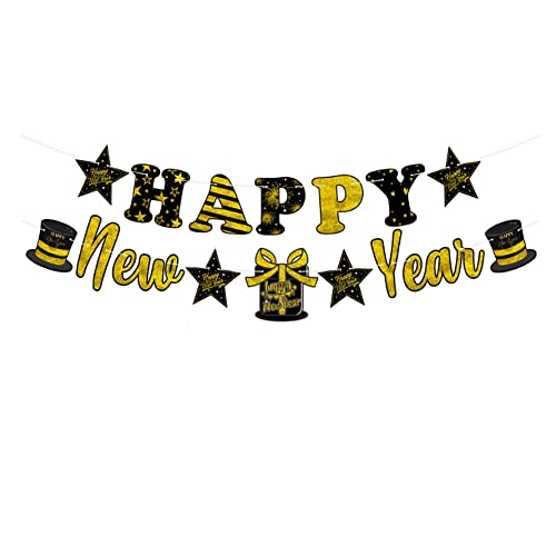 Losuya Happy New Year Letter Banner Star Gift Pattern Bunting Garland for New Years Eve Party Decoration