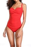 Romenza Women Swimsuit 1 Piece Tummy Control Slimming Ruched Swimwear Bikini Beachwear