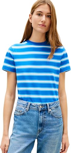 T-Shirt Th Script Reg C-NK SS Ww0Ww47809 pour Femme, Bleu, S