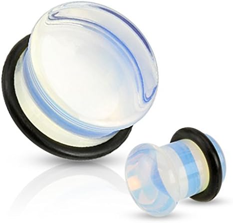 1/2GA - Opalite Semi Precious Stone Domed Single Flare Plug with O-Ring