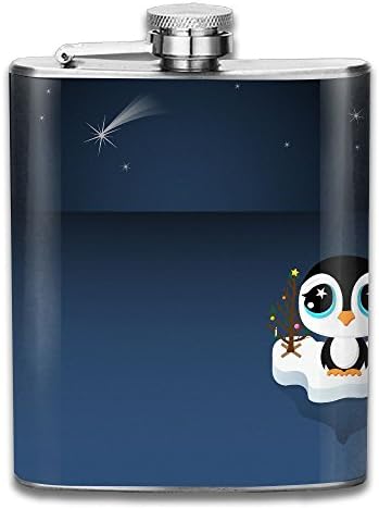 JIUHUBX Cartoon Penguin At Night Stainless Steel Liquor Flagon Retro Pocket Flask\Stainless Steel Travel Flask Great Little Gift,Safe And Nontoxic