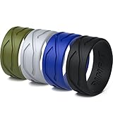 Silicone Wedding Ring / Band for Men - 4 Rings Pack- Designed Medical Grade Silicone Rubber Rings - Black, Green, Blue ,Gray - With a Gift Box