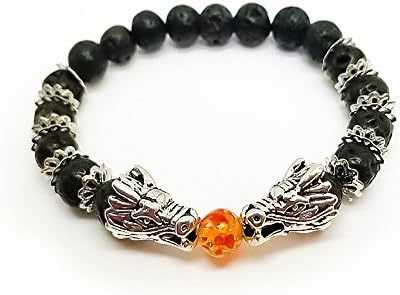 Diffuser Bracelet w/7 Chakra Lava Stones-Mens Womens Genuine Yoga Bracelet For Healing, Aromatherapy, Meditation, Natural, Essential Oils, Self Confidence, Love FREE AROMATHERAPY BOOK (Dragon)
