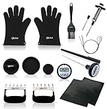 All-in-1 18-Piece Barbecue Grill Smoker Accessories Set: 2 Meat Shredder Claws / Forks, 2 Silicone Gloves, 2 Grill Mats, 2 Flexible Skewers, Thermometer, Basting Brush, Marinade Injector, Burger Press
