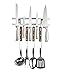 12 Inch Stainless Steel Magnetic Knife Holder & Space-Saving Strip for Kitchen Knives & Utensils, Office, Craft, Bar, Garage & Workshop Tools Wall Rack: Includes 4 Removable Hooks, Screws & Hardware