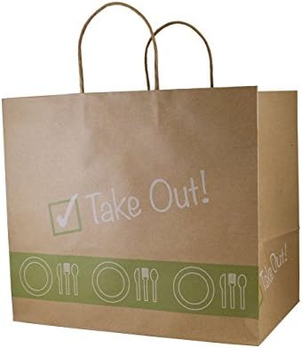 100 pc "Take Out” Kraft Paper Carry-Out Bags, 12.5" x 11" x 8