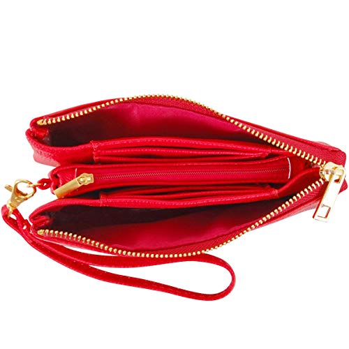 Humble Chic Vegan Leather Small Crossbody Bag or Wristlet Clutch Purse, Includes Adjustable Shoulder and Wrist Straps, Red, Bright Cherry, Scarlet, Vermilion