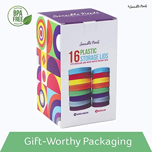 16 Pack Colored Plastic Ball Jar Lids, Kerr 8 Regular Mouth & 8 Wide