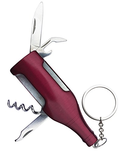 5 In 1 Multi Purpose Bar Wine Accessories Multitool -Wine Bottle Shape Multi Tool Kit Includes Waiters Corkscrew, Bartenders Beer Bottle Opener, File, Blade Foil Cutter, Key Ring by Perfect Life Ideas