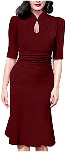 MABELER Women's 40s Vintage Style Shirtwaist Flared Tea Party Cocktail Dress XL Red