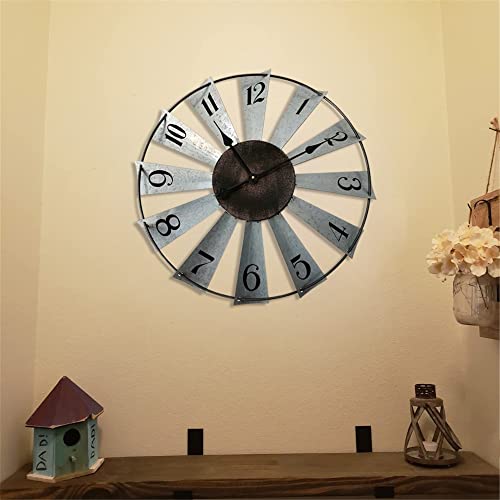 Qukueoy 24 Inch Metal Windmill Clock Large Farmhouse Clocks Outdoor