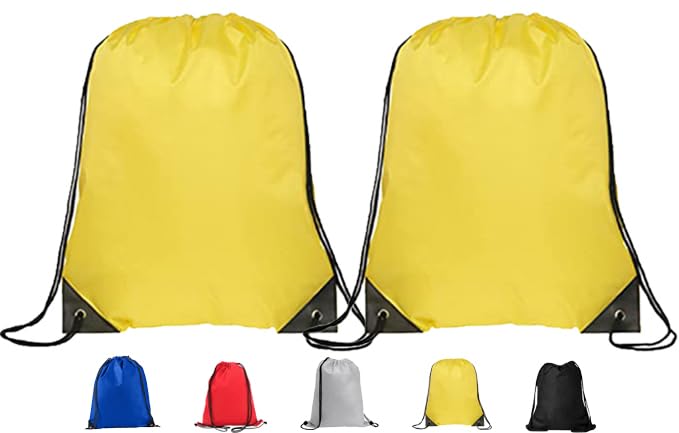 TROTH Unisex Drawstring Gym Bags, String Trainer Bag, Personalized Drawstring Bag Suitable for Sports, School Kids PE, Gym, Travel, Swimming, and Various Activities (2 Pack, Yellow)