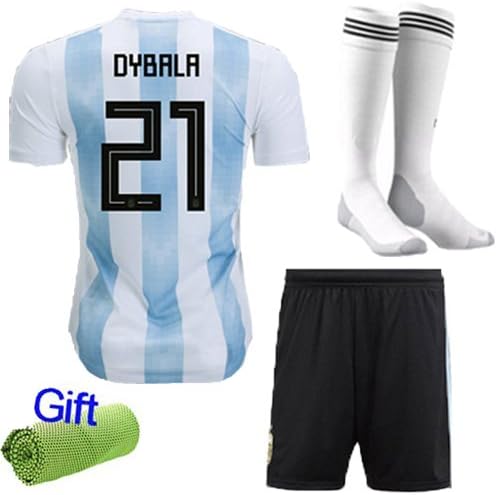 FC FirstClass 2018 World Cup Football Soccer Club Short Sleeve Jersey Kids Boy Youth 3-12 Years Team Suit Kit Shirt & Shorts & Socks & Free Face cloth (DYBALA 21, 9-10 years)