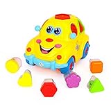 Geefia Intelligent Fruit Blocks Cartoon Car Toy, Battery Operated Bumping Change Drection Smart Toy for Kids with Light and Music