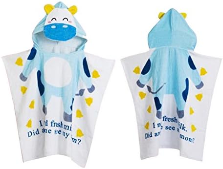 Tickos Cartoon Animal Bathrobes Cute Toddler Hoodie Ponchos Baby Beach Towel with One Size for Four Seasons (Cow)