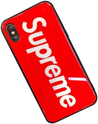 iPhone X Case,iPhone 10 Caes,Fashion Logo Tempered Glass Back Cover Soft Anti-Scratch TPU Case (Red)