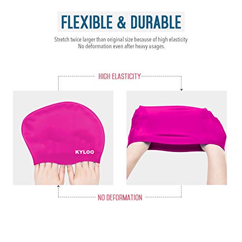 Long Hair Swim Cap 2 Pack, 3D Ergonomic Design Silicone Swimming Cap for Women and Men with Ear Plug and Nose Clip, 2019 Thicker Design (Black+Pink) - Thumbnail 3