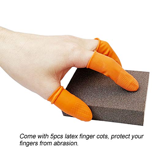 9 Pack Sanding Sponges, Coarse/Fine/Superfine, with 5pcs Latex Finger Cots, for Kitchen Metal/Drywall/Wood