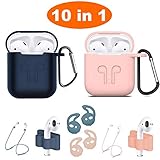 Airpods Case, Airpods Accessories Kits, 10 in 1 Protective Silicone Cover Skin Apple Airpods Anti-Lost Airpods Strap, Airpods Watch Band Holder, Airpods Ear Hook (Blue Pink)