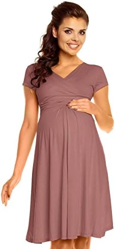 Women's Maternity Wrap V-Neck Summer Dress - Short Sleeves - 108c