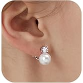 Awinesn Pearl Clip on Earrings for Women 14K Gold Silver Plated Pearl Earrings Cubic Zirconia Non Pierced Earrings for Women Jewelry Gifts Wedding Party