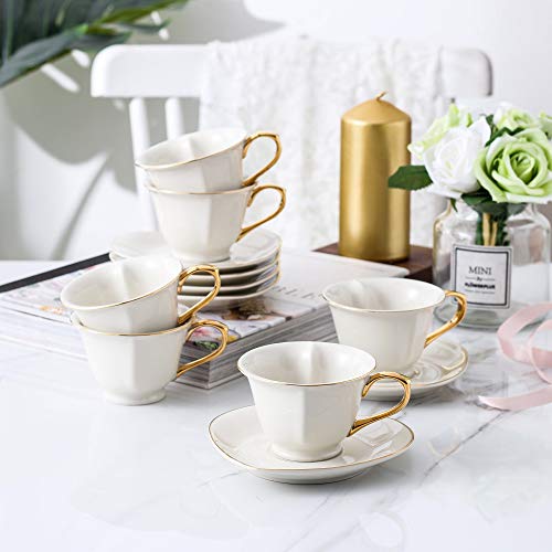 ARTVIGOR Coffee and Tea Service Set Heart Shape Cream White Porcelain Gold Rimmed Gift Box for 6