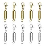 CrazyPiercing Magnetic Jewelry Clasp, 10pcs Silver Color Tone/Gold Color Tone Magnetic Lobster Clasp, Magnetic Clasps Converter for Necklace Bracelet Anklet Chains (Mix Color)