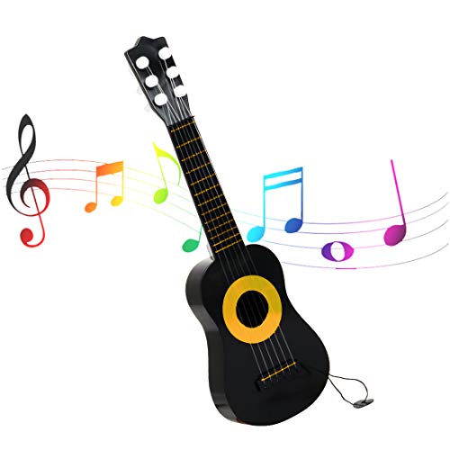 WEY&FLY Kids Toy Guitar 6 String, Baby Kids Cute Guitar Rhyme Developmental Musical Instrument Educational Toy for Toddlers (Black/Yellow)