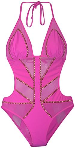 Swim Bay Womens Monokini Swimsuit One Piece Swimwear Pink M-XL (M (4/6), Bright Pink)