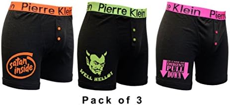 Mens Funny Rude Boxer Shorts-Pull Down-Hello-Satan 3 Pack Boxers Black- Large